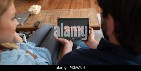 WROCLAW, POLAND - AUG 18, 2018: Netflix is a global provider of streaming movies and TV series. Stock Photo