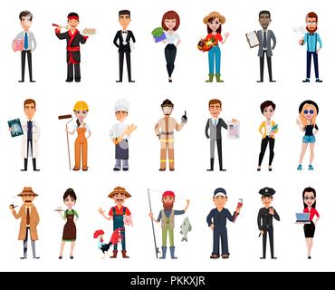 People of different professions. Set of twenty one poses with cartoon characters of various occupations. Creative vector illustration Stock Vector