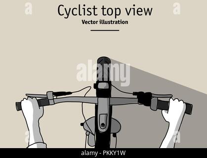 Cyclist and bicycle hands top view duotone Stock Vector
