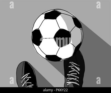Football player and soccer ball top view grayscale Stock Vector