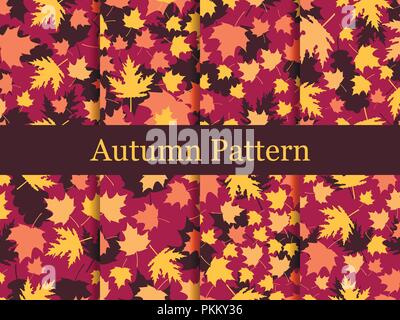Autumn leaves set of seamless patterns. Oak leaves, maple. Thanksgiving Day. Vector illustration Stock Vector