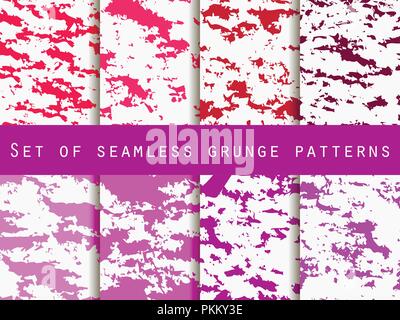 Grunge set of seamless pattern with clots and strokes. Marbled paper watercolor. For wallpaper, bed linen, tiles and fabrics. Vector illustration Stock Vector
