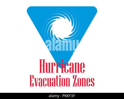 Hurricane Evacuation Zone. Warning road sign, isolated blue triangle. Vector illustration Stock Vector