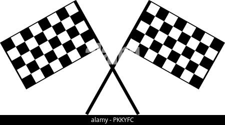 Crossed black and white checkered flags logo conceptual of motor sport, isolated on white Stock Vector