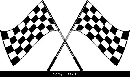 Crossed waving black and white checkered flags logo conceptual of motor sport, isolated on white Stock Vector