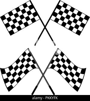 Crossed waving black and white checkered flags logo conceptual of motor sport, isolated on white Stock Vector