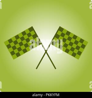 Crossed waving black and green checkered flags logo conceptual of motor sport, isolated on white Stock Vector