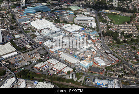 aerial view of the BASF plc chemical works at Low Moor, Bradford, West Yorkshire Stock Photo