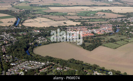 an aerial view of Yarm with the River Tees running through it Stock Photo