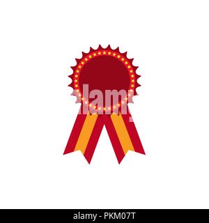 The icon of the coin with stars around the circumference and two-tone ribbon in red tones Stock Vector
