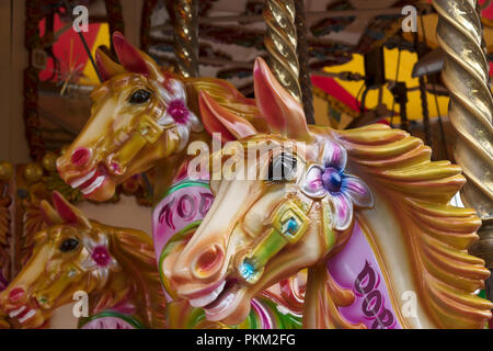 carousel, horse, head, horses, heads, detail, fairground, merry go round, funfair, fair, ride, Stock Photo
