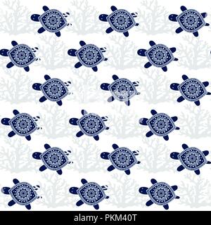 Turtles Seamless Vector Pattern. Cute marine pattern for baby clothes, fabric, textile, wrapping paper. Cartoon animals vector illustration Stock Vector
