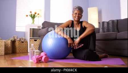African grandmother happy after working out Stock Photo