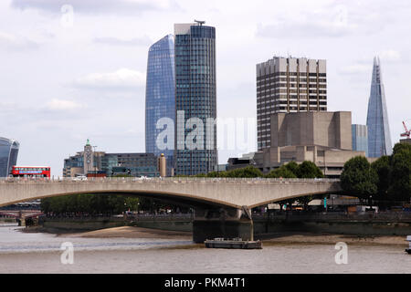 Waterloo Bridge and London Skyline including The Shard and South Bank Tower August 2018 Stock Photo