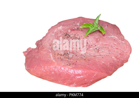 raw meat, beef cut on cutting board isolated on white background Stock Photo