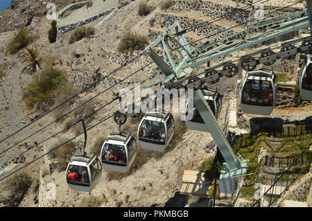 Fira Cableway Wagons Going Down To The Port On The Beautiful Island Of Santorini. Architecture, landscapes, travel, cruises. July 7, 2018. Island of S Stock Photo