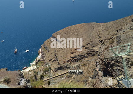 Fira Cableway Wagons Going Down To The Port On The Beautiful Island Of Santorini. Architecture, landscapes, travel, cruises. July 7, 2018. Island of S Stock Photo