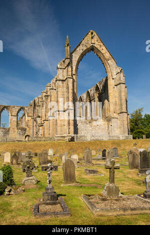UK, Yorkshire, Wharfedale, Bolton Abbey, ruins of 1154 Augustinian Priory from graveyard Stock Photo
