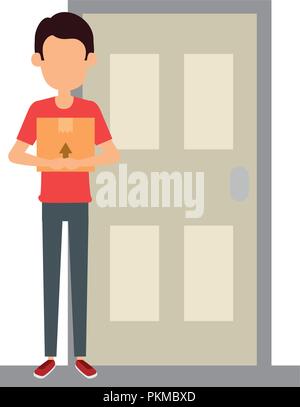 delivery worker lifting box in door Stock Vector