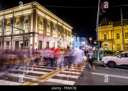Belgrade Serbia, long exposure of people walking across a 'zebra crossing' in Pariska street Stock Photo