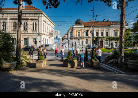 Belgrade Serbia, people walking across a Pariska street Stock Photo