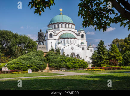 Saint Sava Temple in Belgrade with Karadjordje statue Stock Photo