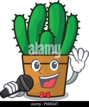 Singing spurge cactus plant isolated on mascot Stock Vector
