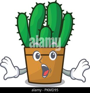 Surprised spurge cactus plant isolated on mascot Stock Vector