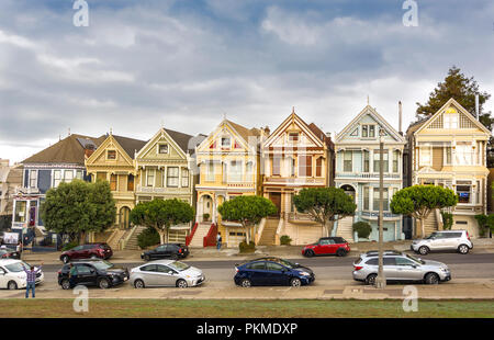 San Francisco, CA, USA, October 26th 2016: world famous Painted Ladies victorian houses in Alamo Square Park, San Francisco, California Stock Photo