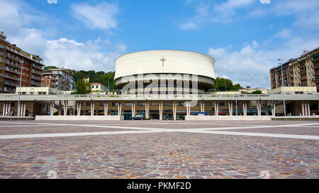 La Spezia / Liguria / Italy - May 2018 : Cathedral of Christ King - Cattedrale di Cristo Re across the Piazza Europa La Spezia Italy Stock Photo