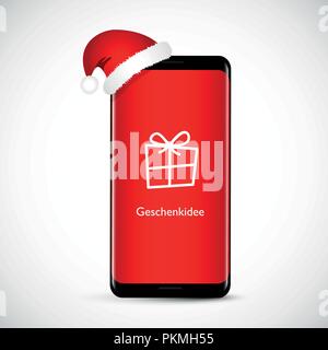 modern smartphone with red screen and christmas hat as a gift vector illustration EPS Stock Vector
