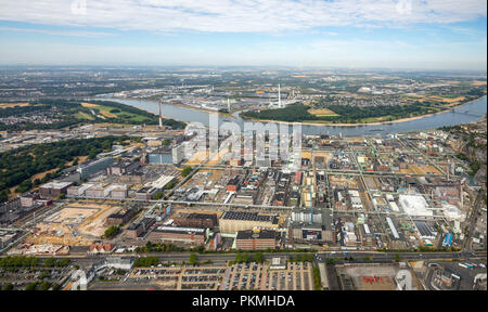 Aerial view, Bayer AG Plant, Rhein, pharmaceutical companies, Manfort, LANXESS Aktiengesellschaft, chemical plant, Leverkusen Stock Photo