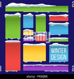 Banner, Button With Snow Caps Vector. Seasonal Snowfall Background. Frozen Effect Isolated Illustration Stock Vector