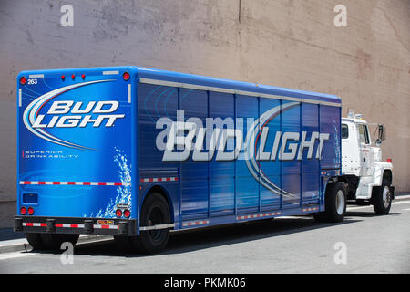 San Francisco, CA, USA - July 18,2011: Blue Bud light delivery truck on the street in San Francisco.  Bud Light is a American Light Lager style beer b Stock Photo