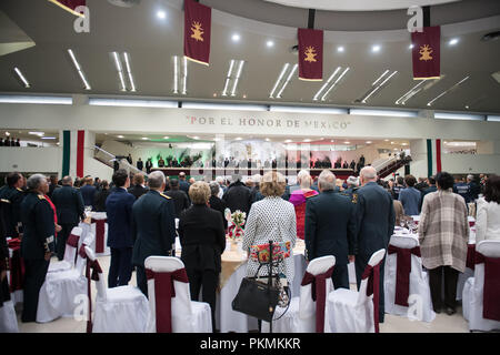 Mexico City, Mexico. 13th Sep, 2018. Mexican President Enrique PeÐ¦a Nieto thanks attendees after dinner and a Military Parade at the Heroic Collegio Militar (Military Academy) in Mexico City, Mexico, Sept. 13, 2018. Credit: Us Joint Staff/Russian Look/ZUMA Wire/Alamy Live News Stock Photo