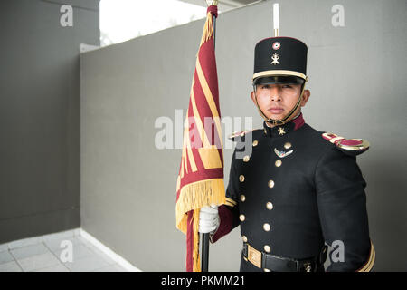 Mexico City, Mexico. 13th Sep, 2018. A Mexican Military Cadet at the Heroic Colegio Militar awaits the start of a Military Parade hosted by Mexican President, Enrique PeÐ¦a Nieto, in Mexico City, Mexico, Sept. 13, 2018. Credit: Us Joint Staff/Russian Look/ZUMA Wire/Alamy Live News Stock Photo