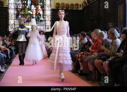 Models on the catwalk during Ryan Lo show London Fashion Week September 2018 at Stationers Hall. PRESS ASSOCIATION. Picture date: Friday September 14, 2018. Photo credit should read: Isabel Infantes/PA Wire Stock Photo