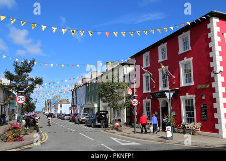 Castle Hotel and Market Street, Aberaeron, Cardigan Bay, Ceredigion, Wales, Great Britain, United Kingdom, UK, Europe Stock Photo