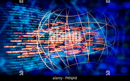 Programming code and global network with technology background Stock Photo