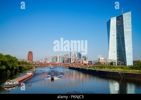 View over the Main to the skyline of Frankfurt and the European Central Bank (ECB) in the foreground Stock Photo
