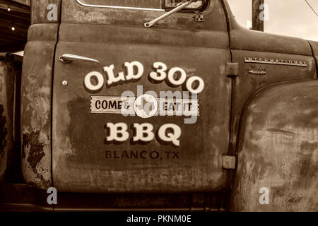 truck advertising BBQ restaurant, Texas USA Stock Photo