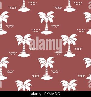 Seamless pattern with palm trees, coconuts and waves. Design for postcard, invitation, banner. Stock Vector