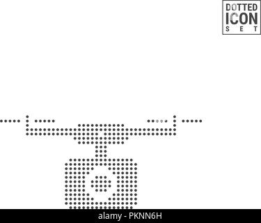 Quadcopter, Drone Dot Pattern Icon. Flying Camera Dotted Icon Isolated on White. Vector Background, Design Template. Can Be Used for Advertising, Web and Mobile UI. Stock Vector