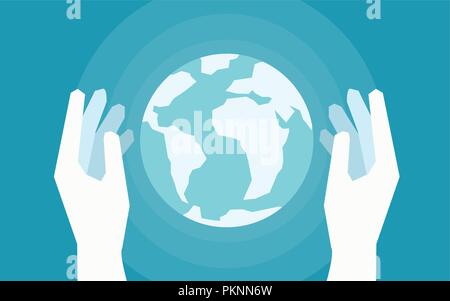 Vector illustration of two hands holding Earth Stock Vector