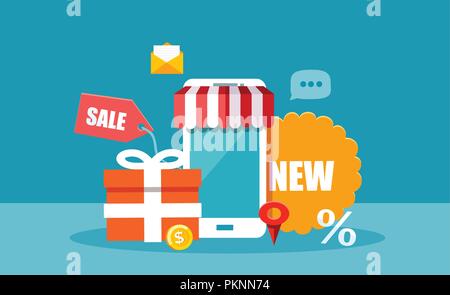 Vector concept of online shopping using mobile phone application Stock Vector