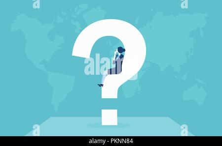 Vector of businesswoman having a question thinking in doubts about future place of work and immigration opportunities Stock Vector