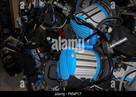light equipment stacked on top Stock Photo