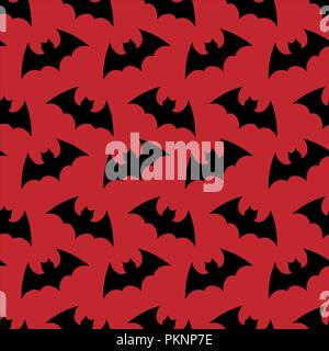 Seamless pattern. Halloween background.Halloween flying bat. Halloween vector red seamless pattern wallpaper background. silhouette of bats. Stock Vector