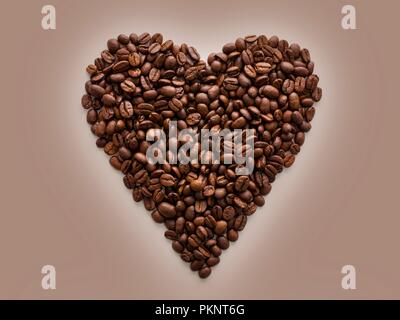 Coffee beans in a heart shape. Stock Photo