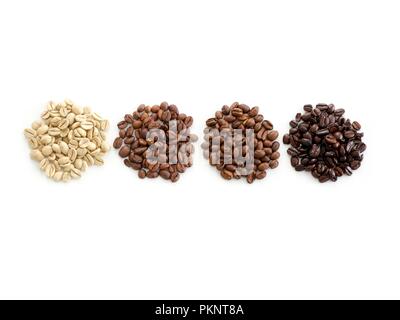 Raw, light, medium and dark roast coffee beans Stock Photo - Alamy